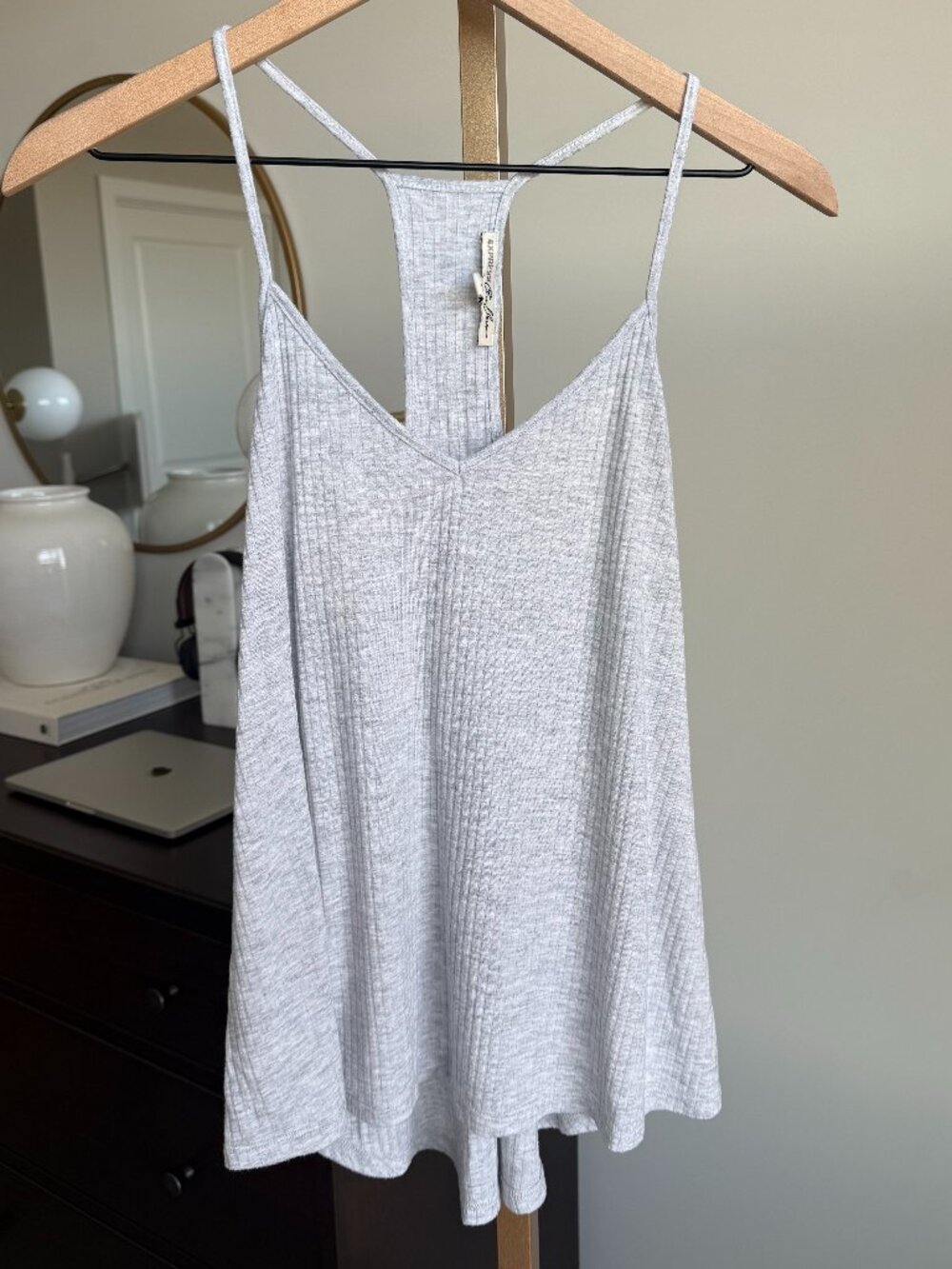 EXPRESS Light Gray Ribbed Strappy Tank Top